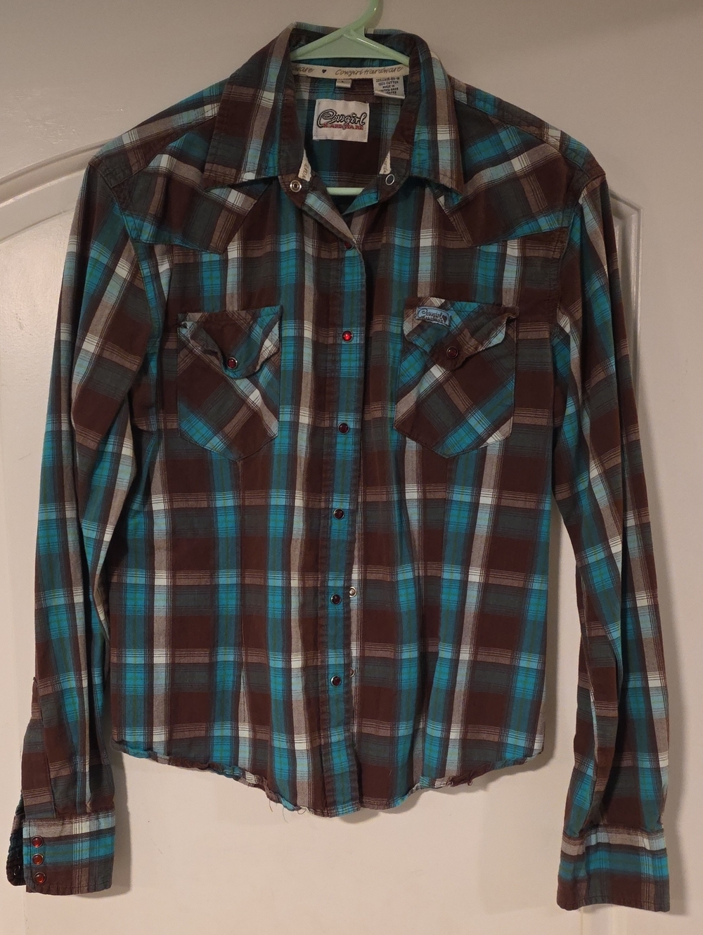 Desert Trail Boys' Plaid Button-Up Shirt - Brown & Teal